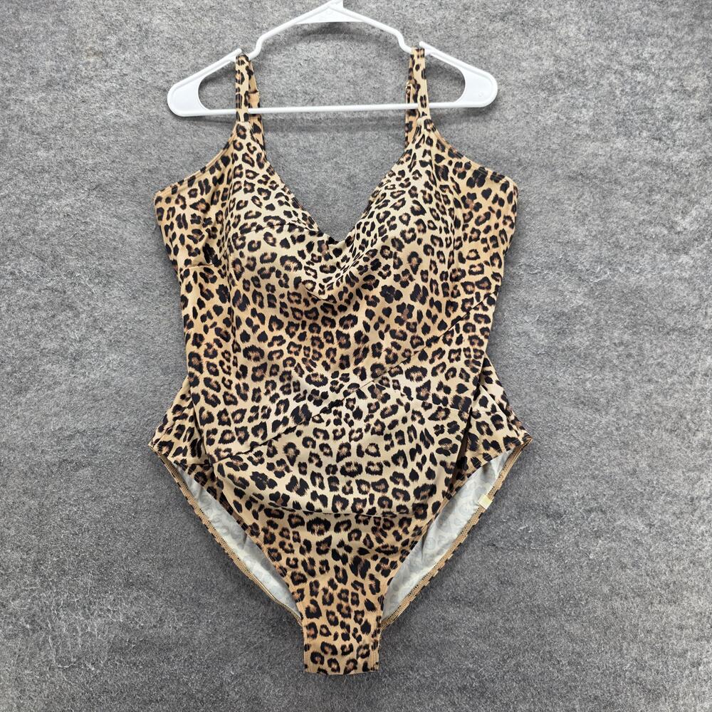 Summersalt One Piece Womens 16 Brown Animal Print Lined Padded Spaghetti Strap